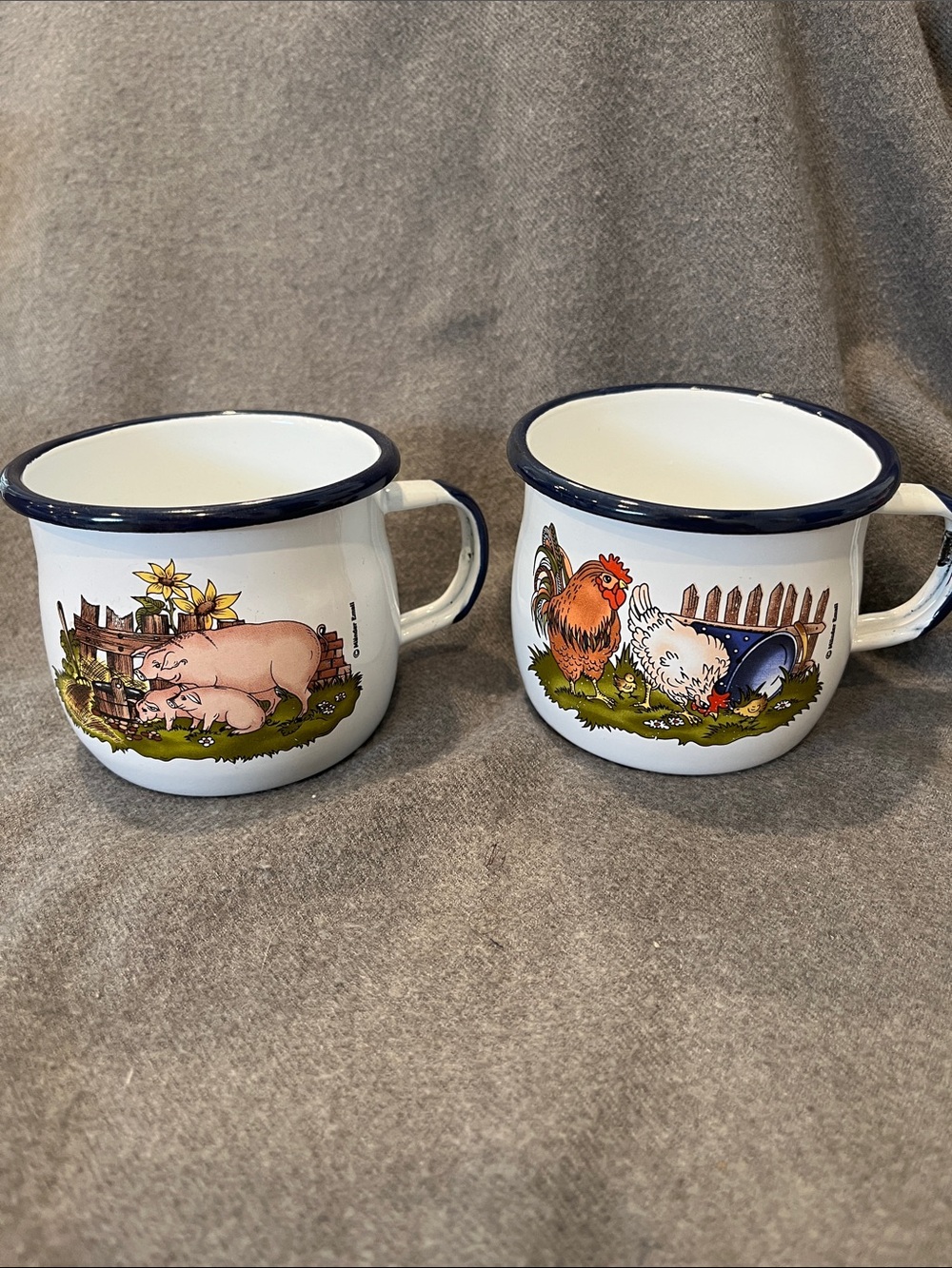 Farm Yard Metal Enameled Coffee Mugs-Set of 2